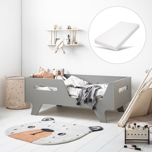 Petite Amélie Lit enfant 2 ans Blanc Plume 70x140 cm et son matelas  enfant mousse