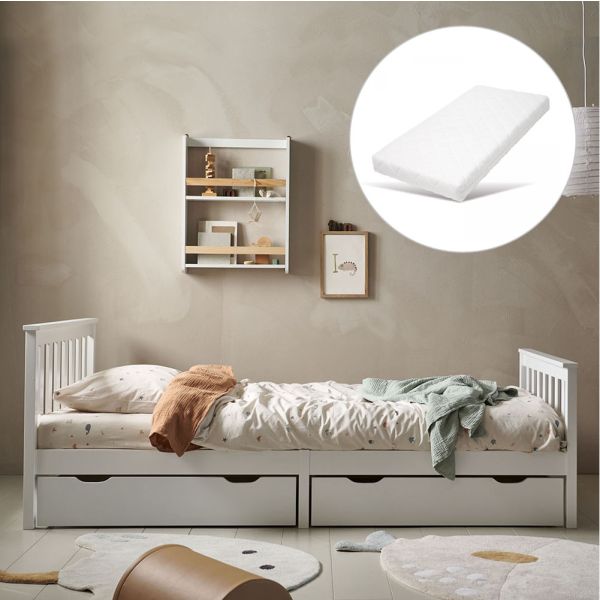 Lit Enfant Milo 90x190 Blanc - Lit enfant avec Matelas + Tiroir - Kids  Literie