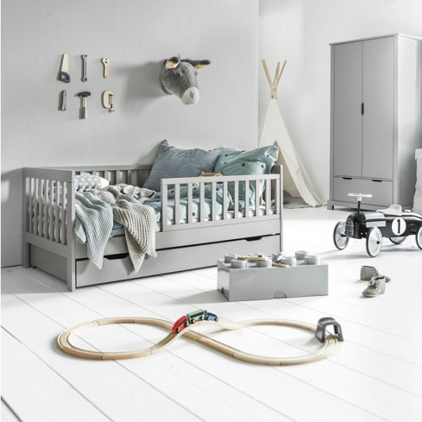 lit enfant plume gris avec barri res protection 1