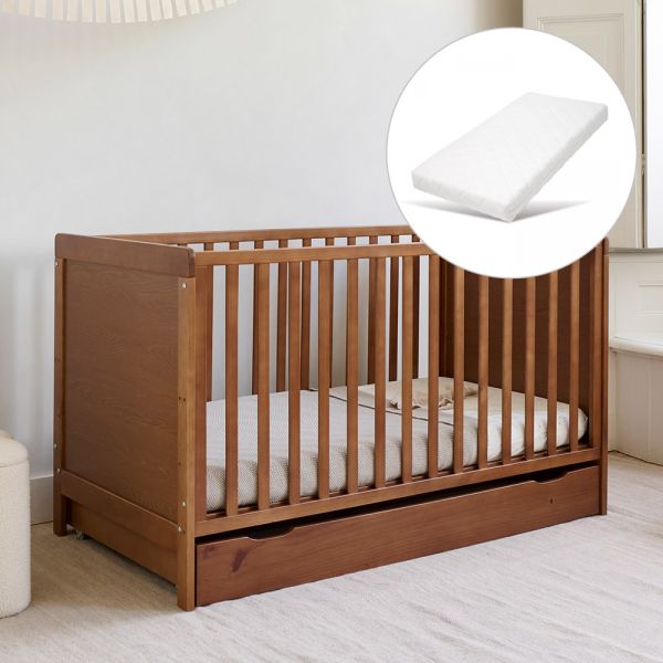 Lit évolutif bébé en bois 70x140 de la collection Nuage couleur noyer avec matelas par Petite Amélie