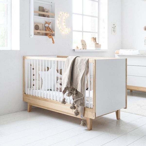 Lit bébé évolutif 70x140 ♥ Gris ♥ Bois ✓ Matelas inclus