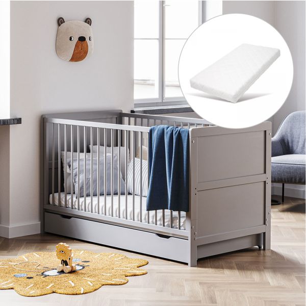 Lit évolutif pour bébé 70x140 cm avec matelas Laurent en gris par Petite Amélie