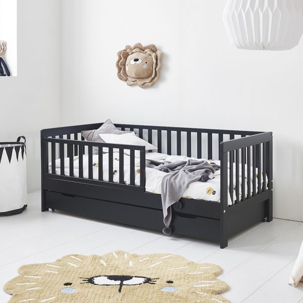 Lit bébé «HÊTRE» noir 60x120cm - confort pour votre bébé ✔️ Petite Amélie