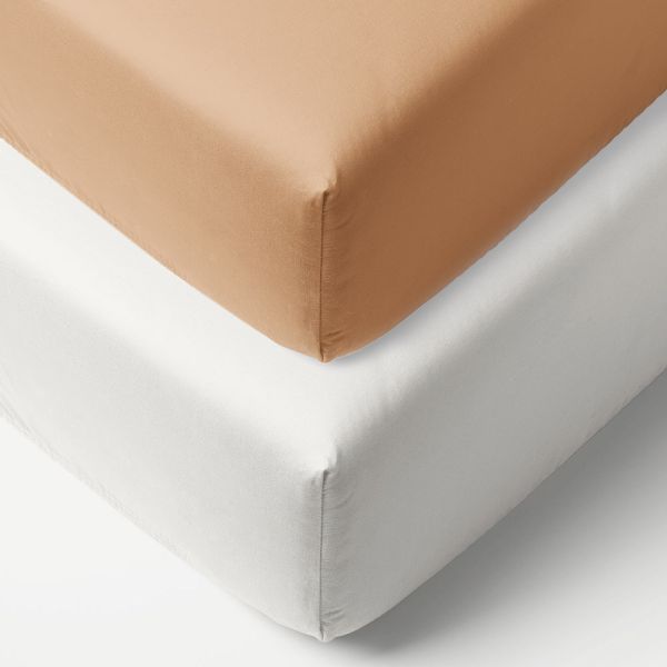 Lot de 2 draps-housses jersey 45x90| Blanc et caramel