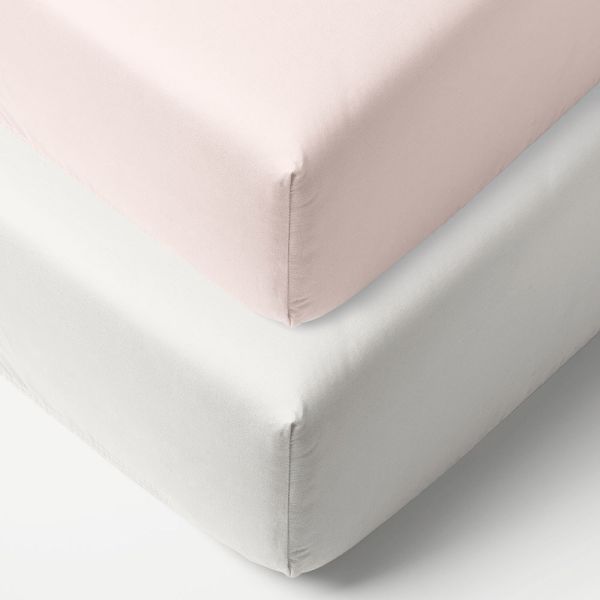 Lot de 2 draps housse bebe 45x90 blanc et rose par Petite Amélie