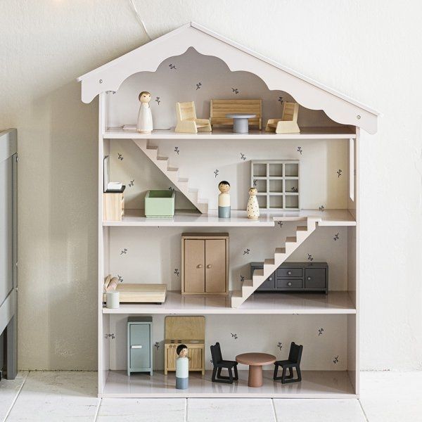 Maison de poupée en bois «Champêtre rose» (accessoires non inclus) | 86cm 