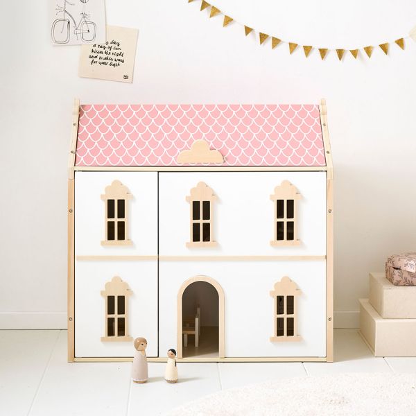 Maison de poupée en bois «Victoire» | 66 cm | Blanc & Rose