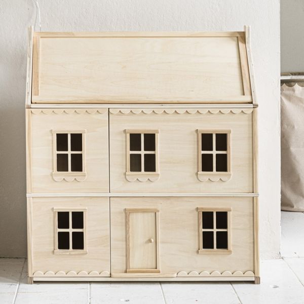 Maison de poupées en bois blanc avec accessoires 18 pcs., JOUETS ET JEUX \  Jouets \ Maisons de poupées JOUETS ET JEUX \ Jouets \ Jouets en bois