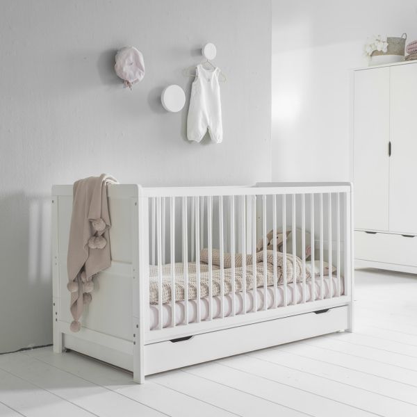 Lit évolutif bébé/enfant 70x140 cm, matelas inclus, Blanc, matelas inclus par Petite Amélie