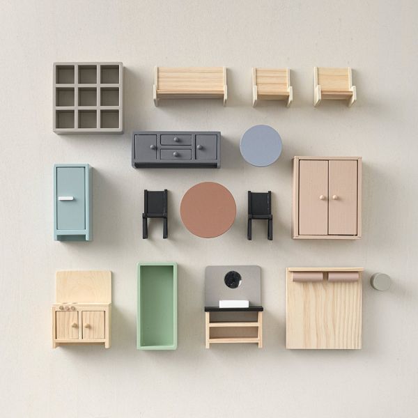 Meubles maison de poupée rétro | 16 pièces | Bois
