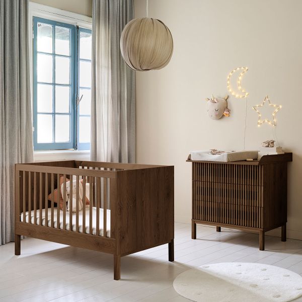Chambre bébé évolutive «Japandi» 2 éléments | Lit évolutif et commode | Wenge