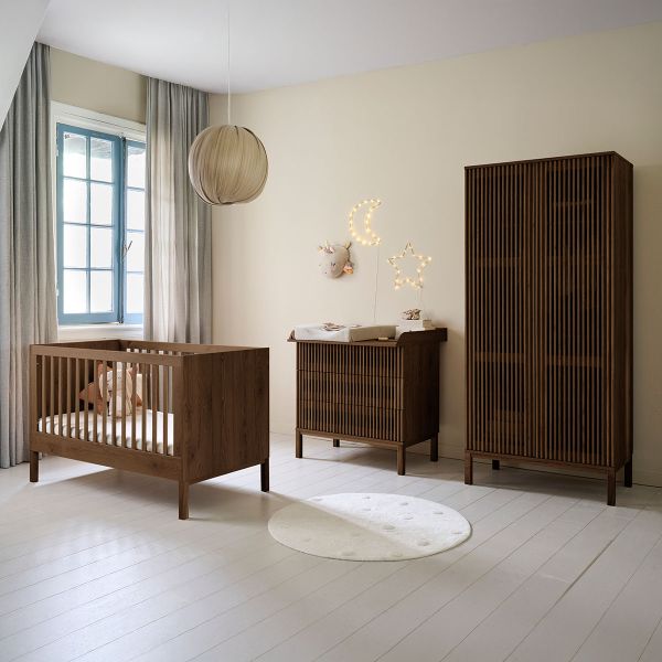 Chambre bébé évolutive «Japandi» 3 éléments | Lit évolutif, commode et armoire | Wenge