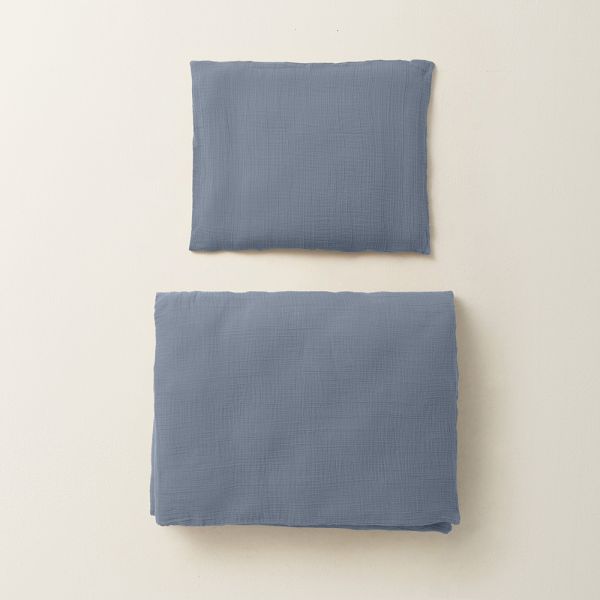 parure lit enfant gaze coton bio bleu 120x150 Petite Amélie