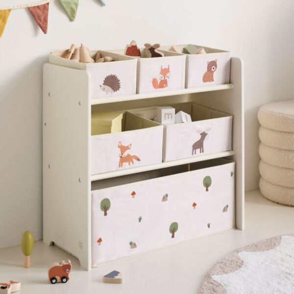 Meuble de rangement pour jouets avec bacs «Forêt» | Beige