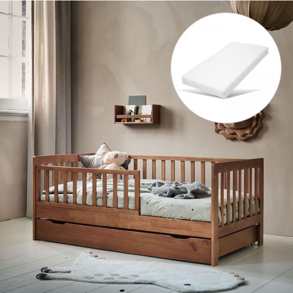 Lit enfant bois avec barrières avec matelas 70x140 pour enfant 2-5 ans Petite Amélie