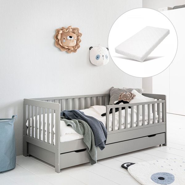 Lit-cabane d'enfant Montessori 70x140 cm avec linge de lit en beige