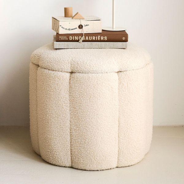 Pouf rangement XL en tissu teddy beige de la collection Fleur par Petite Amélie