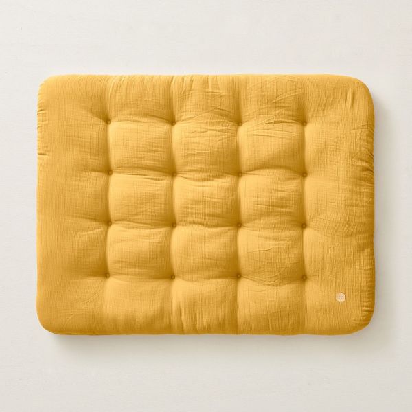 tapis de sol bebe jaune moutarde gaze de coton Petite Amélie