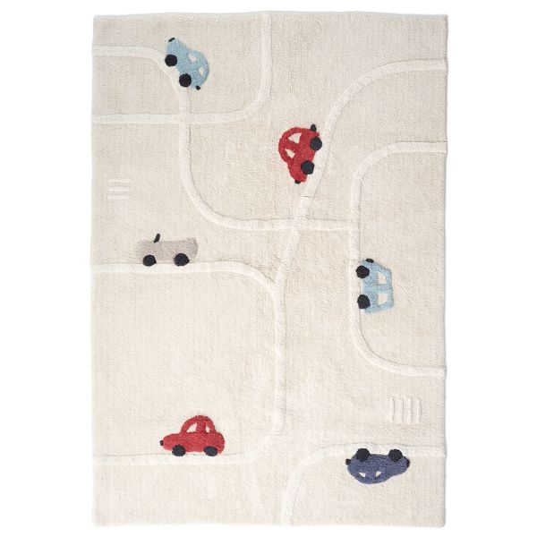 Tapis enfant vehicules multicolore fond beige 120x170 antiderapant par Petite Amélie