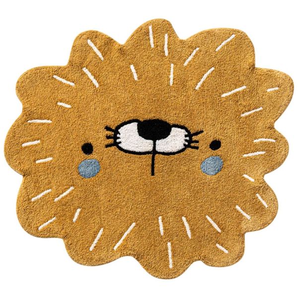 Tapis lion enfant en camel en coton lavable en 95x100 par Petite Amélie 
