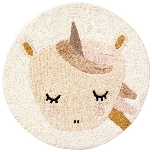 tapis rond chambre enfant enfant licorne lavable lara beige rose