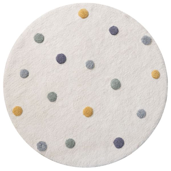 Tapis rond lavable blanc casse a pois 110x110cm coton par Petite Amélie