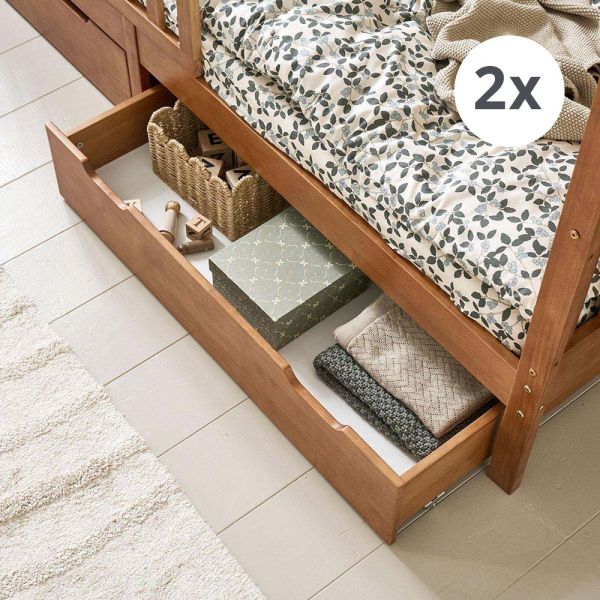 ENSEMBLE DE 2 TIROIRS POUR LITS CABANES ET LIT ENFANT «MILO» 90 x 200 CM | BRUN NOYER