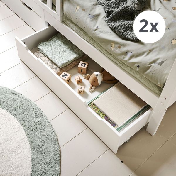 ENSEMBLE DE 2 TIROIRS POUR LITS CABANES ET LIT ENFANT «MILO» 90 x 200 CM | BLANC