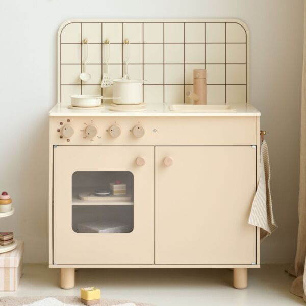 Cuisine en bois enfant «Biscuit» | 6 accessoires incl. | Beige