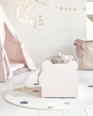Coffre à jouets en bois rose/gris - Rouleaux triangulaires