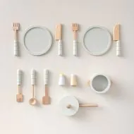 Dinette bois cuisine enfant 13 accessoires gris