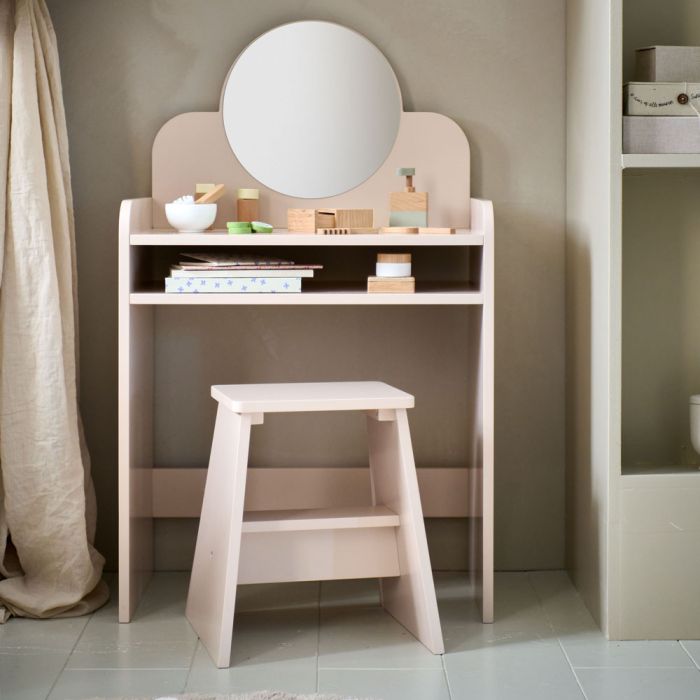 Coiffeuse enfant en bois table maquillage avec miroir et tabouret