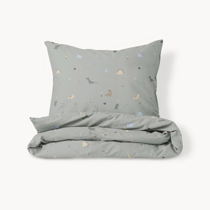 Parure de lit enfant en coton vert kaki imprimé 140X200 DINO