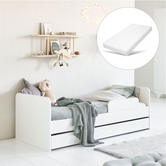 Lit enfant 2 ans bois blanc Nuage et matelas confort 70x140 cm