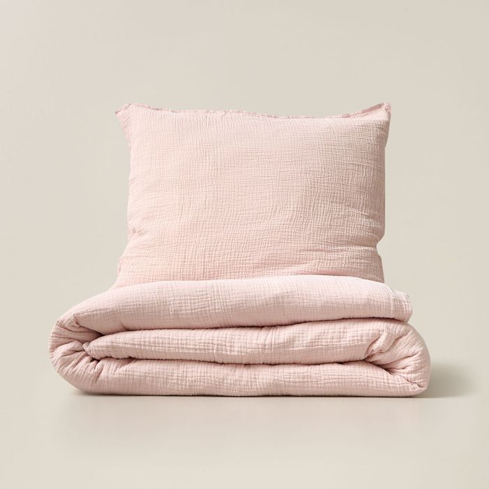 PARURE DE LIT BÉBÉ PERCALE BRUYÈRES HOUSSE+TAIE ROSE : CE Blanc