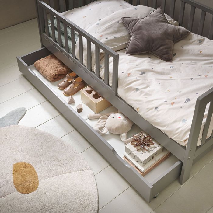 Tiroir de rangement gris pour lit bébé et lit enfant 70x140