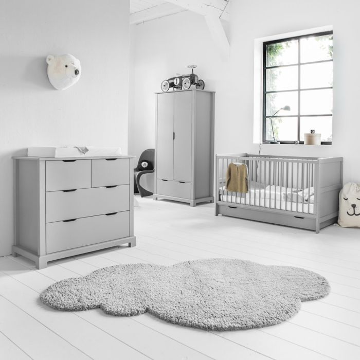 Chambre bébé bois gris complète lit évolutif commode armoire