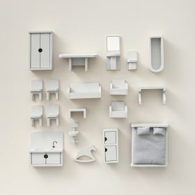 Meubles maison de poupée - set de 19 accessoires | Gris
