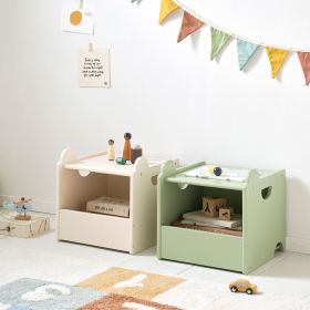ENSEMBLE DE 2 CAISSES DE RANGEMENT EN BOIS «ARC-EN-CIEL» | VERT ET BEIGE
