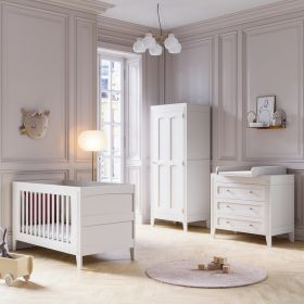 CHAMBRE BÉBÉ COMPLÈTE ÉVOLUTIVE “MILENNE” 3 éléments - Lit, commode, armoire | Blanc