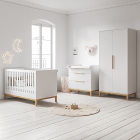 CHAMBRE DE BÉBÉ «SOIE» 3 ÉLÉMENTS | LIT BÉBÉ, COMMODE ET ARMOIRE | BLANC