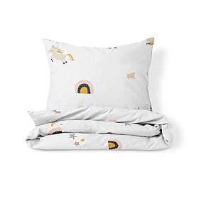 Parure de lit 1 personne licorne 140x200 «Lara», Coton biologique GOTS | blanc