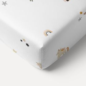 DRAP HOUSSE BÉBÉ 60X120 CM LICORNE «LARA» | BLANC ET ROSE