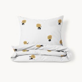 Housse de couette enfant Lion Leo 120x150 cm avec sa taie d'oreiller en coton biologique - Blanc
