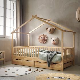 LIT CABANE «MAISON» ENFANT | 90 X 200 CM | NATUREL