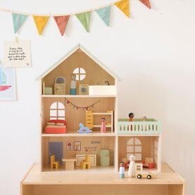 Maison de poupée en bois «Pastel» | incl. 15 meubles de poupée | 60 CM | Multicolore