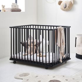 Parc bébé «Panthère» 75x100 cm en bois - Noir