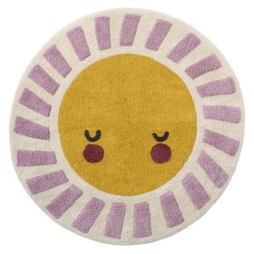 Tapis rond enfant lavable | Ø110 cm | Soleil Jaune