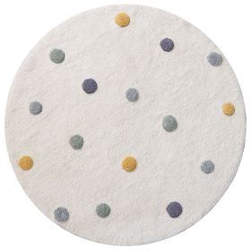 TAPIS ENFANT LAVABLE ROND Ø110 CM | BLANC CASSÉ À POIS COLORÉS