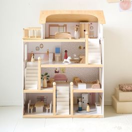 Infantastic Maison De Poupée En Bois – 4 Étages – 132 X 35,5 X 136 Cm – 29 Meubles Inclus – Pour Poupée 30 Cm – Dès 3 Ans